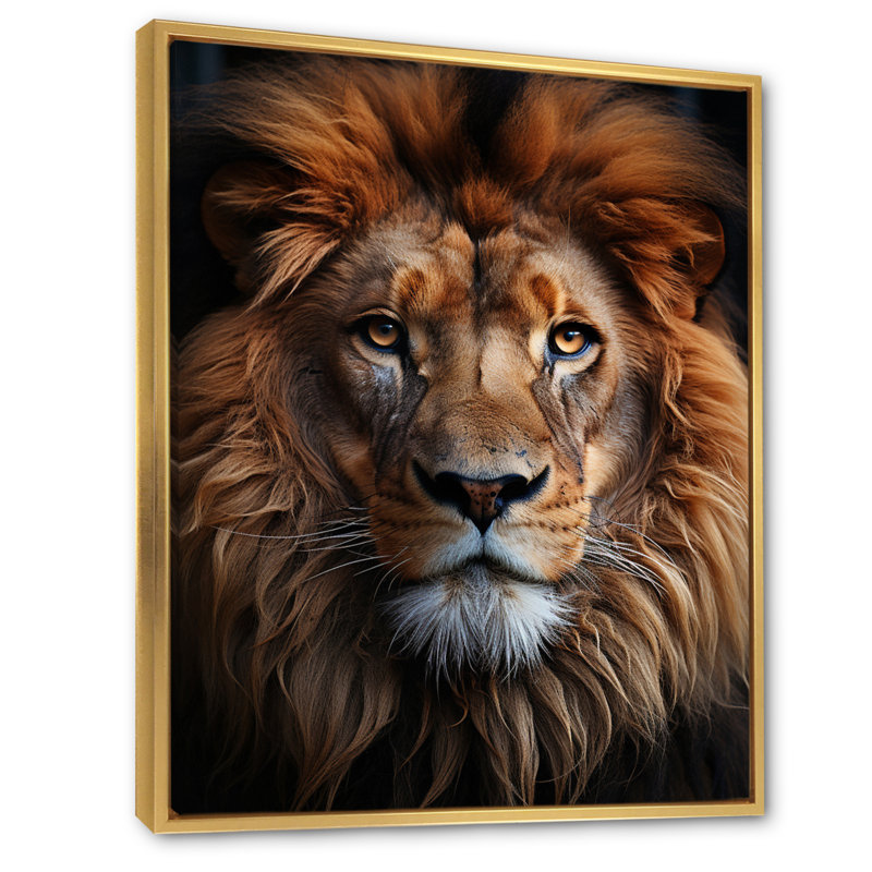 Animal Lion Portrait II - Lion, art mural, H 20 po x l 12 po x P 1 po, Cadre flottant doré