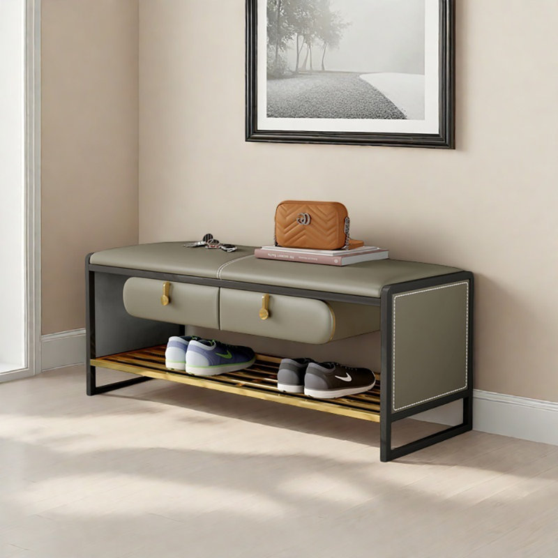 Banc de rangement pour tabouret 47,2 po, Gris clair