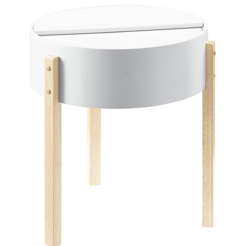 Table de bout polyvalente en bois naturel et blanc avec compartiment de rangement dissimulé - Finition