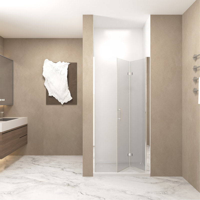 35-34 "x 72" Bifold Shower Door, 1/4"(6mm) Tempered Glass, Chrome Aluminum Frame, Explosion Proof Film, Chrome