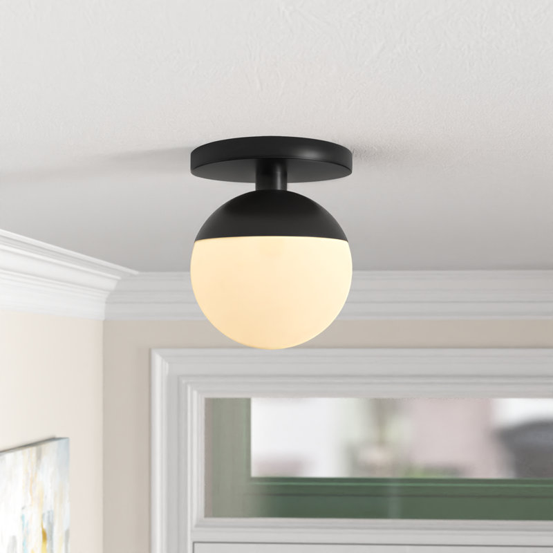 Yearby Glass Semi Flush Mount, 10" H x 8" W x 8" D, Black, White