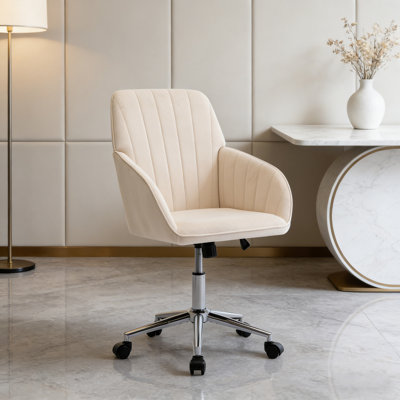 Chaise de bureau ergonomique avec mousse à mémoire de forme, chaise de bureau pivotante réglable, base en métal argenté pour la maison et la chambre à coucher