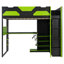 Lit mezzanine double en bois avec bureau, tablettes multiples, USB et lumière RVB, vert-1722514261