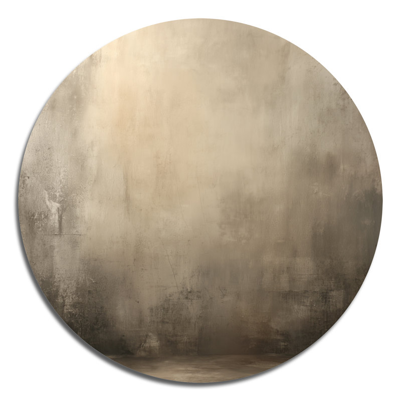 «Hazy Summer Landscape In Beige By The Lake», art mural rond abstrait en métal minimalisme, L 29 po x H 29 po
