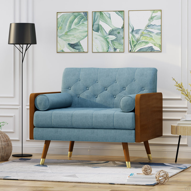Upholstered Club Chair, Blue Fabric