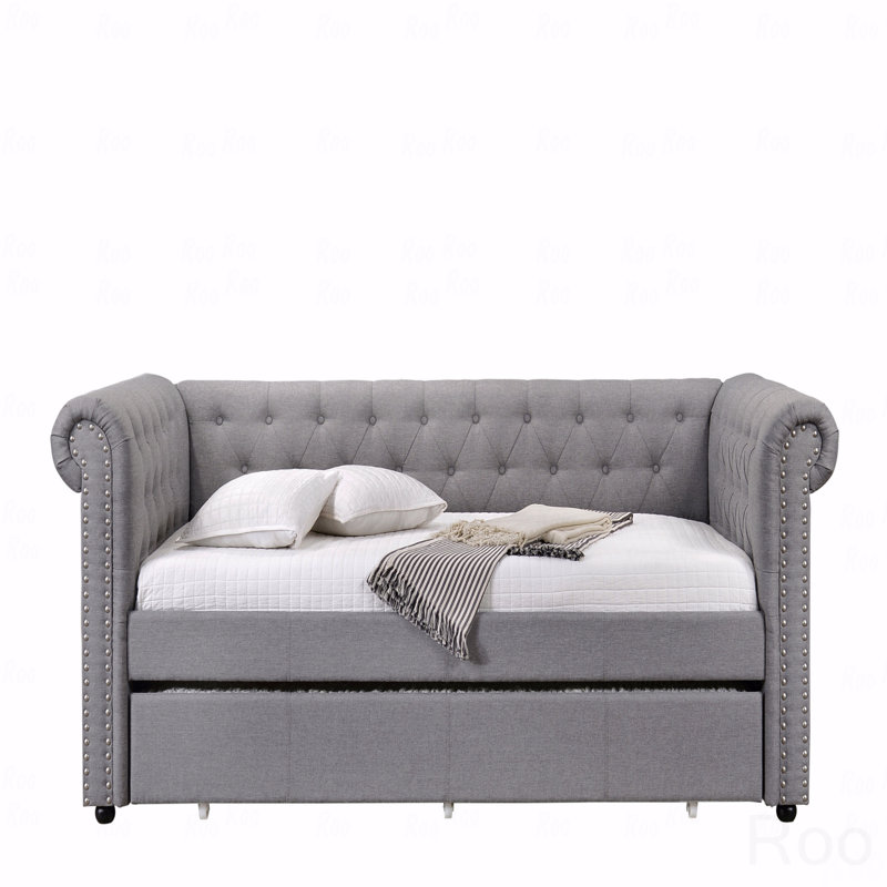 Fabric Daybed W/Trundle (Twin), Gray, Twin