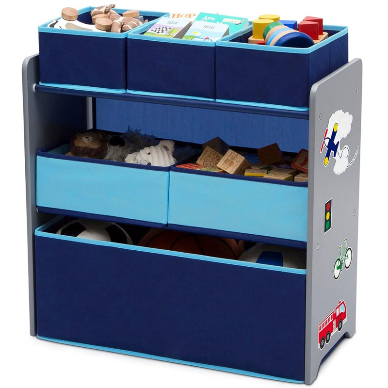 Rangement pour jouets 6 bacs - gris et bleu, rangement pour salle de jeux