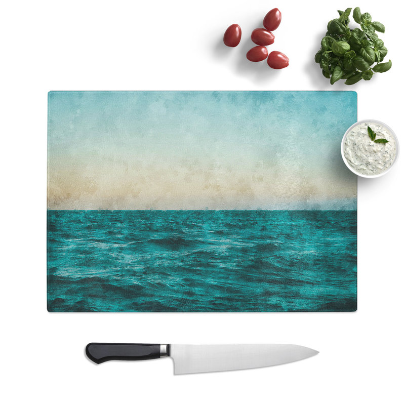 Tempered Glass Ocean Stripe Chopping Board, 28.5 cm x 39 cm