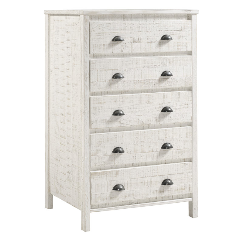 Altamirano 33" W Solid Wood 5-Drawer Dresser, Shabby White