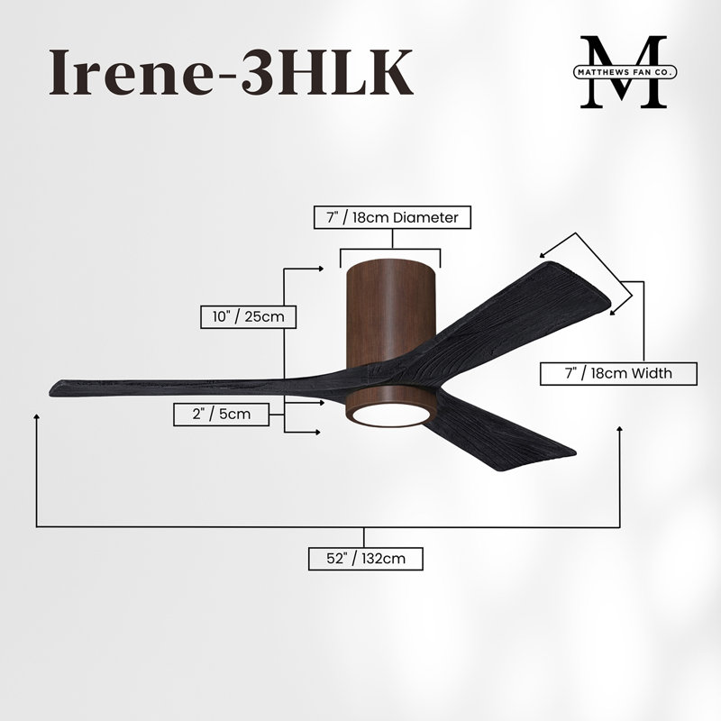 Irene LED Ceiling Fan, Matte Black, Walnut, 52"