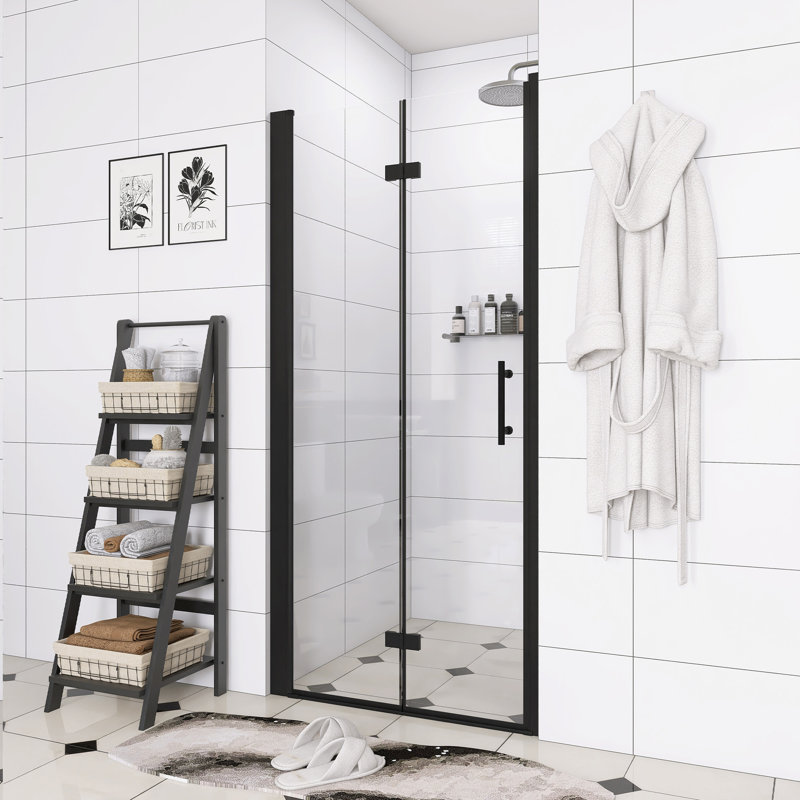 36"W Matte Black Aluminum Frame Bifold Shower Door