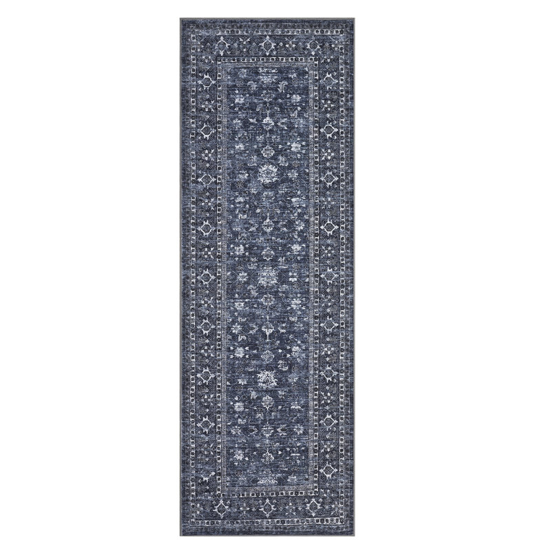 Washable Rug Vintage Rug with Non Slip TPR Backing, Traditional Oriental Carpet, Low Pile Thin Foldable Floor Covering, Soft Non Shedding Printed Mat for Living Room Bedroom Nursery