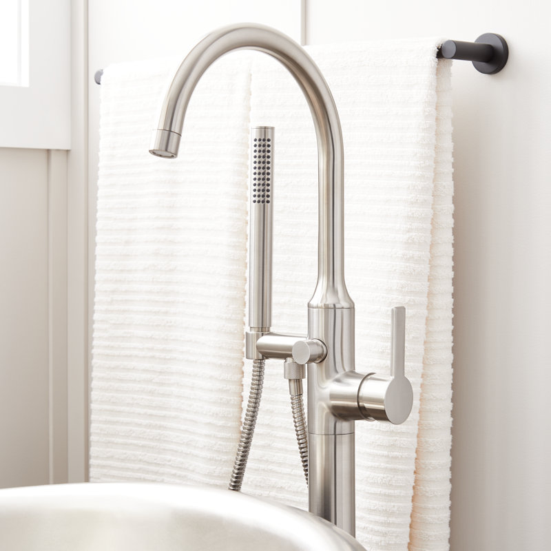 Lentz Floor Mounted Tub Filler Faucet, Brushed Nickel, Knob
