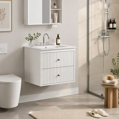 Ensemble de meuble-lavabo 24 po avec lavabo, armoire de rangement flottante avec portes et tiroirs, meuble-lavabo mural moderne avec surface peinte