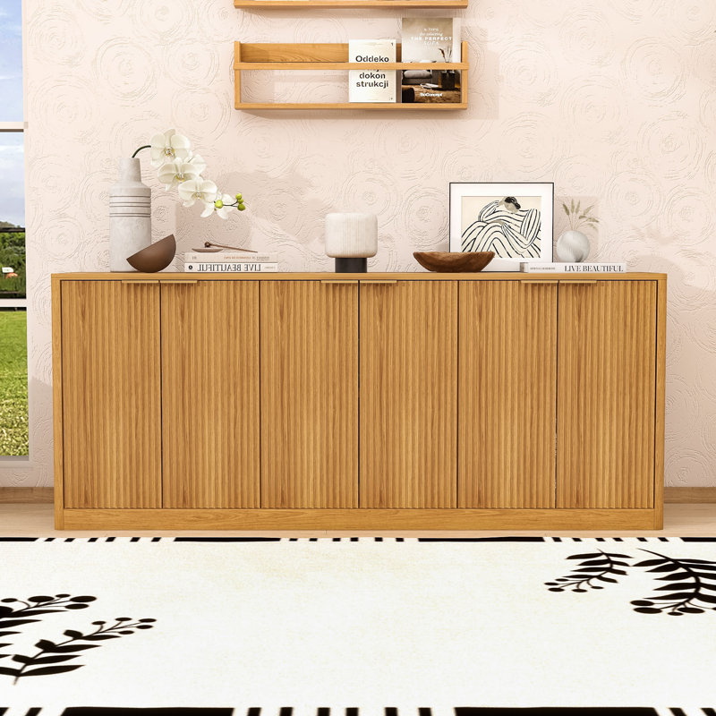 Buffet élégant à 6 portes avec rangement durable et fabrication durable, Naturel
