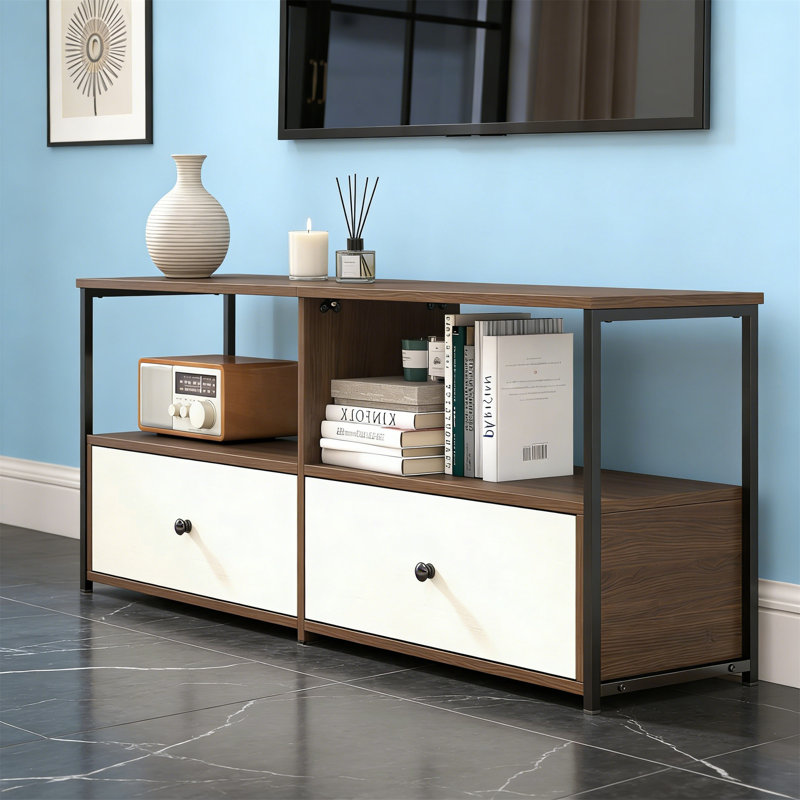 Espresso TV Stand With Storage And Power Outlet For 43-55 Inch Tvs, Modern Wooden Entertainment Center, Espresso/White