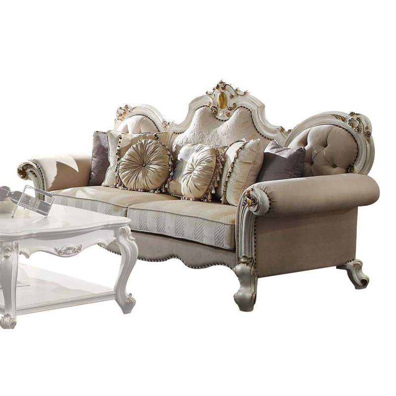 Causeuse à accoudoirs roulés, Gris, H 48 po x l 93 po x P 39 po, Tissu beige