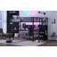 Grand lit mezzanine avec bureau en L et port USB, lit mezzanine en métal avec garde-robe et tablette réglable