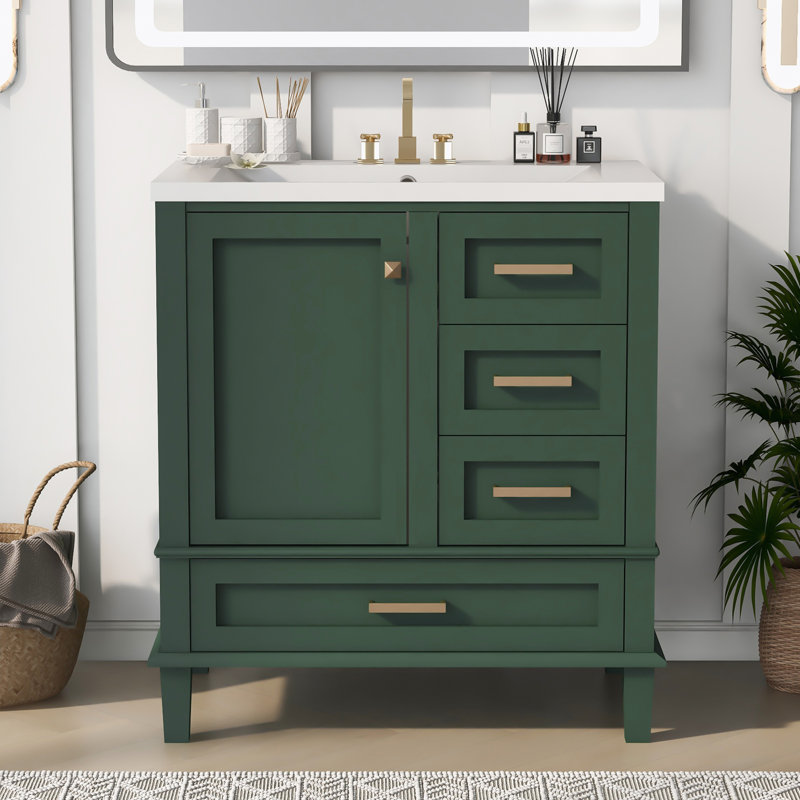 Meuble-lavabo simple 30 po avec plateau Pantilimon, Vert