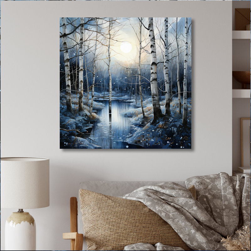 Birch Woods Mystic Moonlight IV - impression sans cadre sur métal, H 16 po x l 16 po x P 1 po