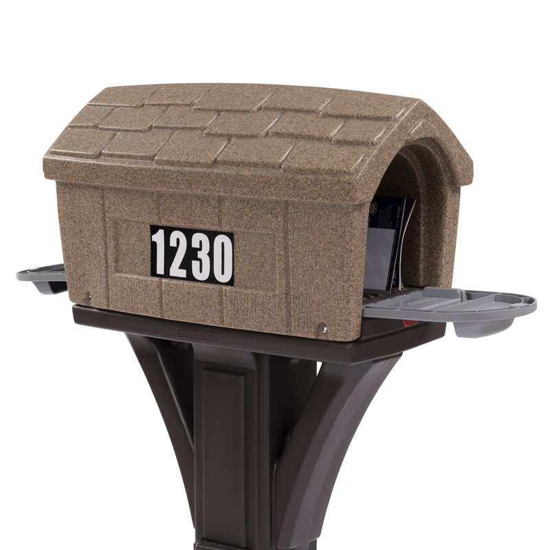 Classic Brown Plastic Post Mount Mailbox with Dual Access