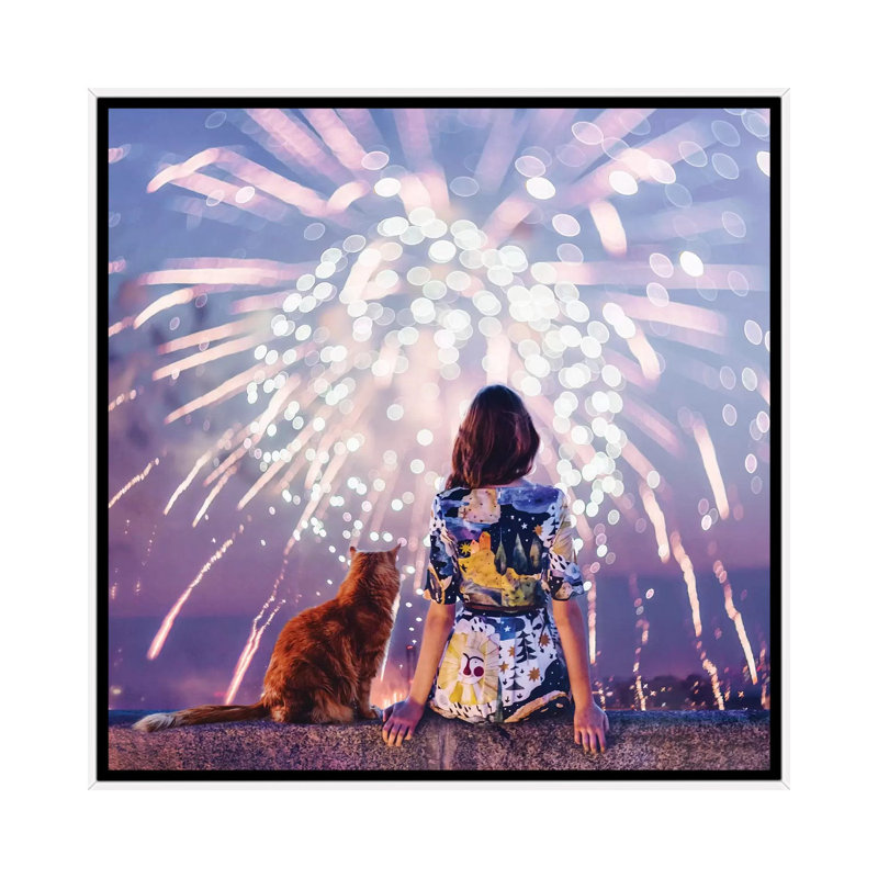 Nuit. Magie. Feux d’artifice de Hobopeeba-impression, H 26 po x l 26 po x P 1,5 po, Pas de tapis, Toile blanche encadrée