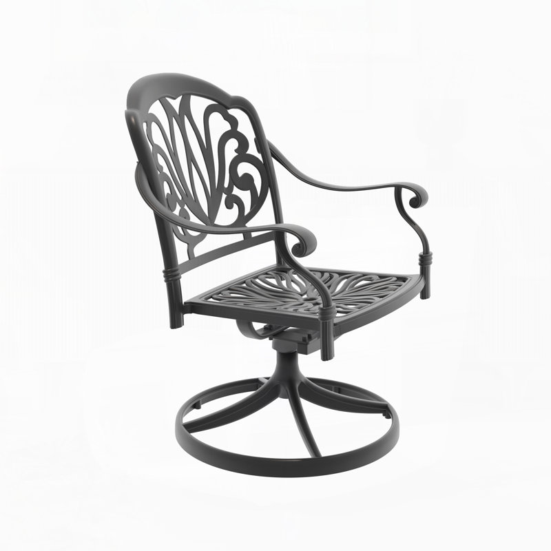 Chaise de patio pivotante en fonte d'aluminium 6 pièces avec structure noire et coussins bruns