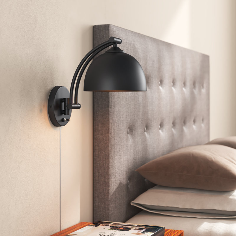 Bras pivotant à 1 lumière à intensité variable Felecia, Noir mat, Noir mat