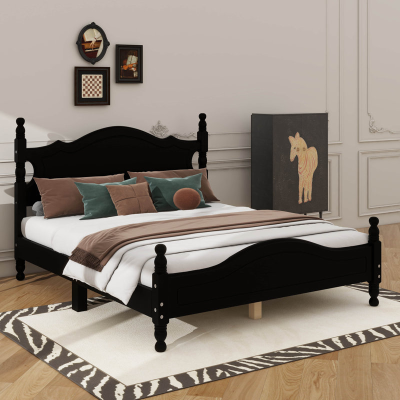 Base de lit plateforme en bois durable, Noir, Lit double