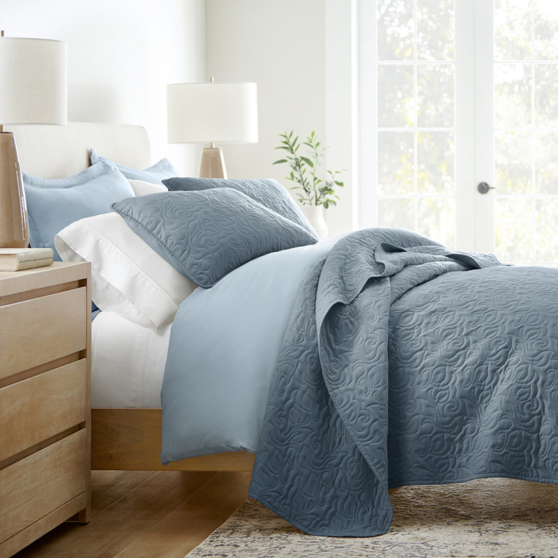 Ensemble de courtepointe Becky Cameron, Bleu crépuscule, Courtepointe simple + 1 taie décorative standard