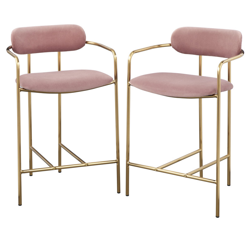 Mavra Upholstered Counter Stool with Metal Frame, Pink