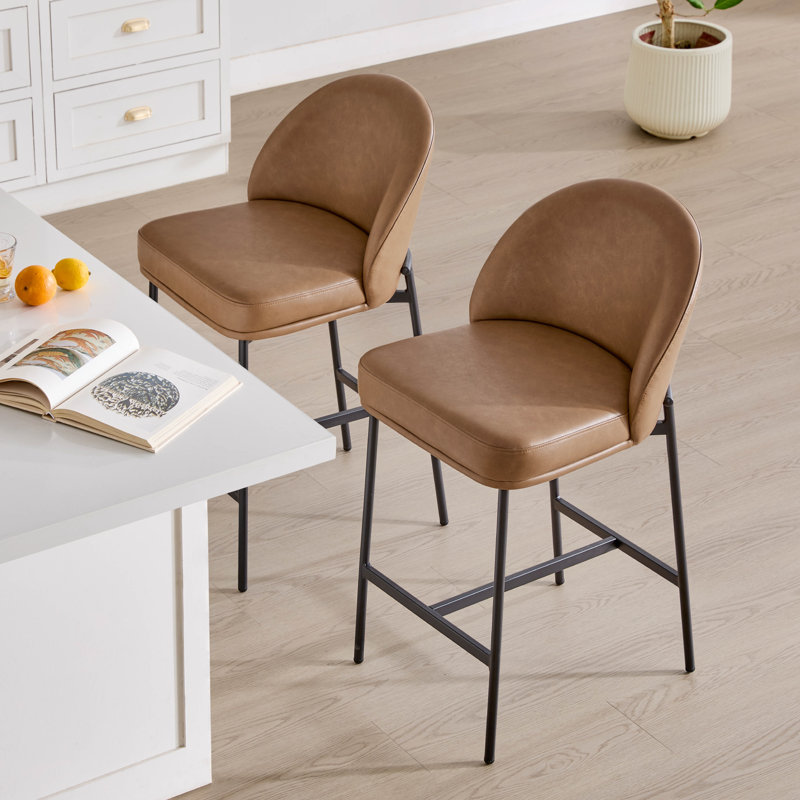 27'' Modern Counter Stools With Metal Frame, Saddle Brown Seat/ Matte Black Frame