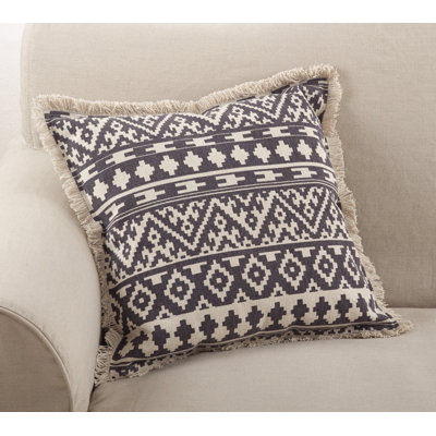 Nahuatl Design Fringed Down Throw Pillow