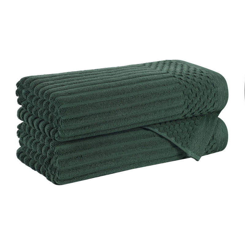 Soho Spa Highly Absorbent Cotton Checkered Border Towel Collection, Bath Towel 2-Pack, Forest Green