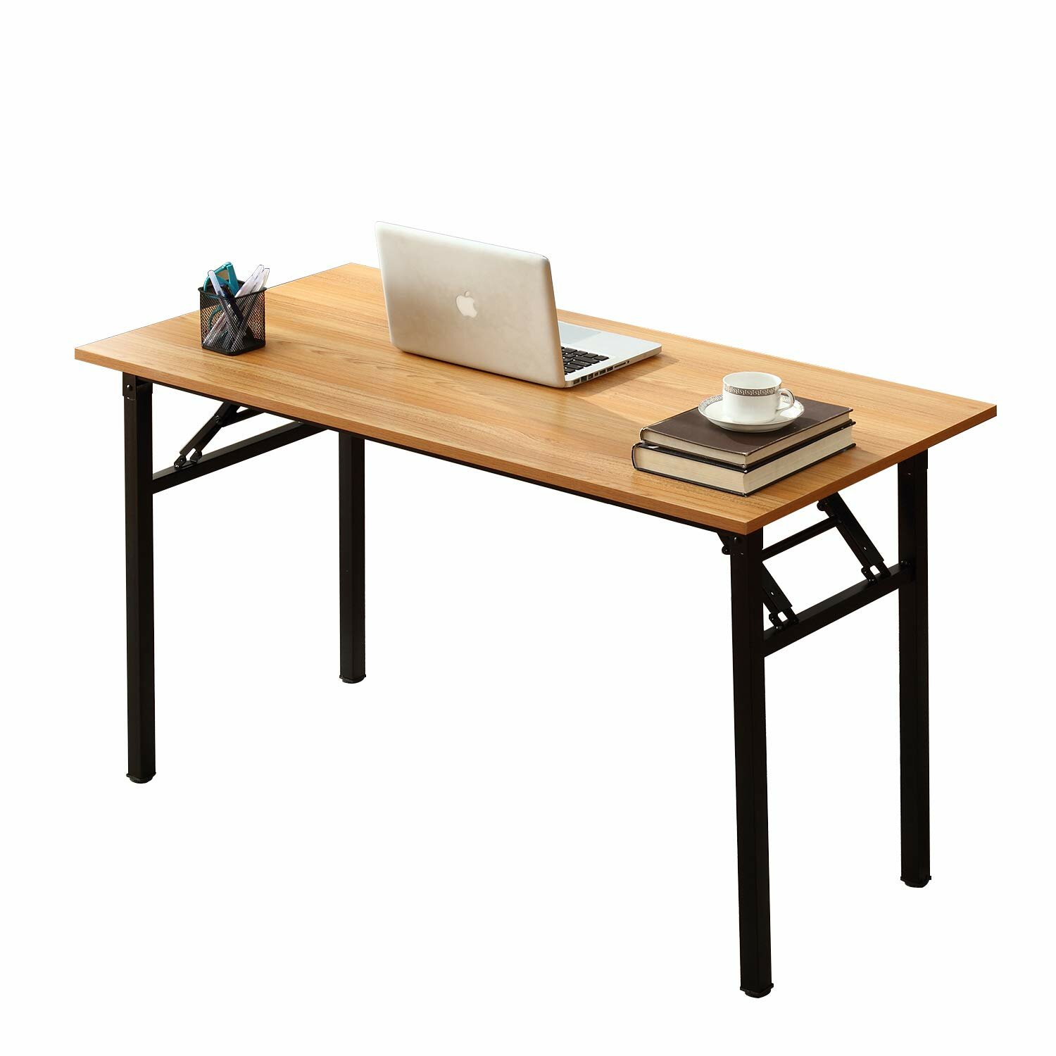 SOGES 55 inches Folding Table Computer Table Workstation No Install Needed,  Rustic Brown 