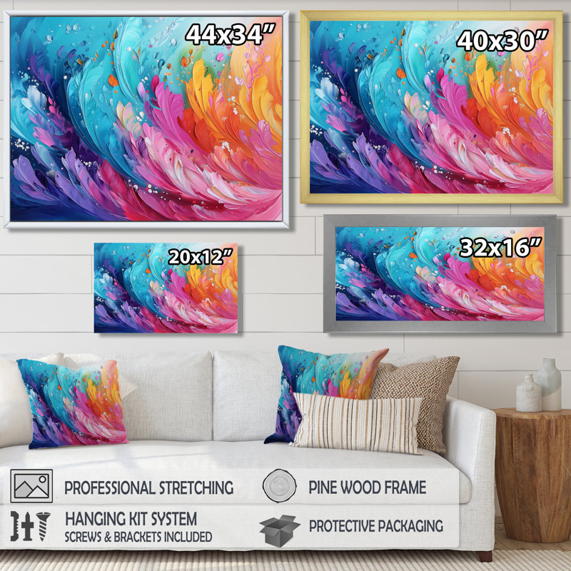 Nurul bleu et mauve arc-en-ciel rêve Op Art Fragments II - Op Art Wall Art Decor, H 34 po x l 44 po, Doré