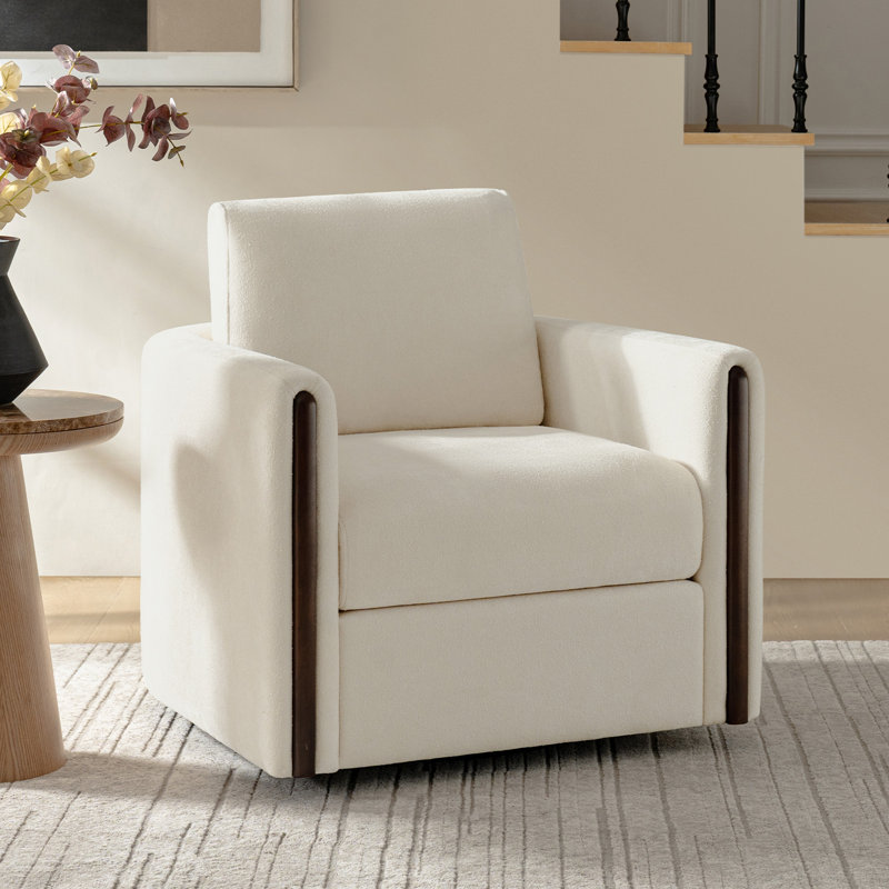 Nicha Modern Feather Blend Solid Wood Swivel Barrel Chair With Deep Seat, Beige