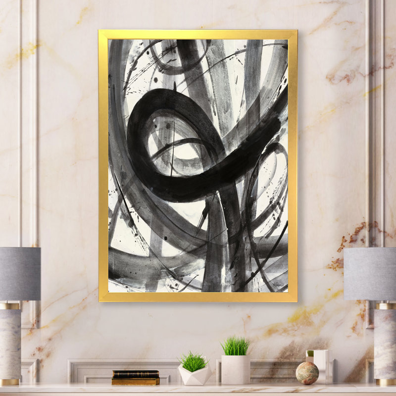 «Black and White Minimalistic Peinture», reproduction sur toile encadrée, H 20 po x l 12 po x P 1po, Cadre blanc