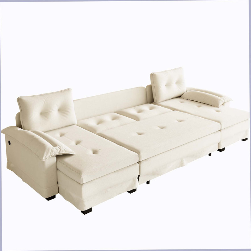 Canapé-lit 109,5 po en forme de U avec lit escamotable, canapé-lit convertible 2 en 1 avec accoudoirs amovibles et ports USB, canapé modulaire surdimensionné avec méridienne pour le salon / appartement