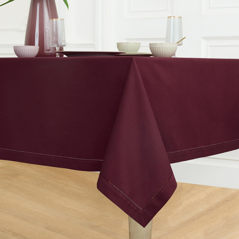 Cotton Linen Hemstitch Tablecloth, 120" x 60", Wine