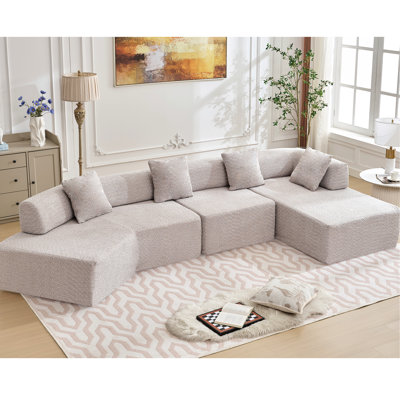 Spacious 4 Couch, Gray Boucle, No Assembly, Relaxing Home Decor Oversized , Combination, Assembly For Living Room