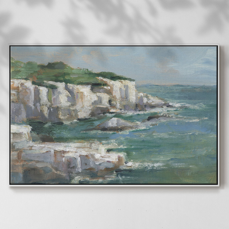 «White Sea Cliff», toile tendue avec châssis en I, H 27 po x l 41 po x P 2 po, Blanc
