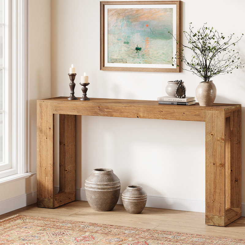 63" Solid Wood Console Table, Farmhouse Sofa Table Behind Couch For Entryway, Living Room, Foyer