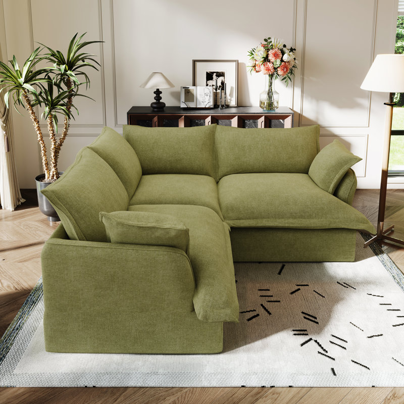 Canapé modulaire en lin mélangé Linen Blend, canapé convertible rembourré Cloud, Mélange de lin vert