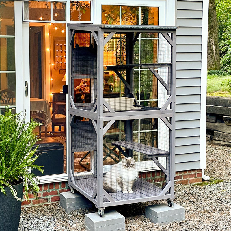 Camdyn Outdoor Cat Catio Enclosure with Wheels, Movable Outdoor Cat House Cat Cage with Upgraded Resting Box, Waterproof Cover