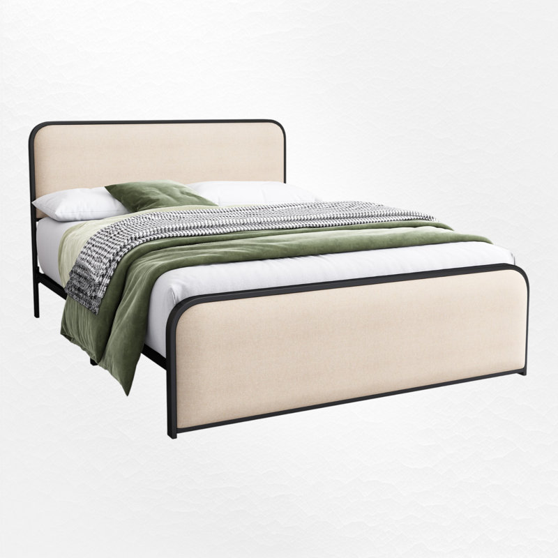 Upholstered Platform Bed, King, Beige/Black