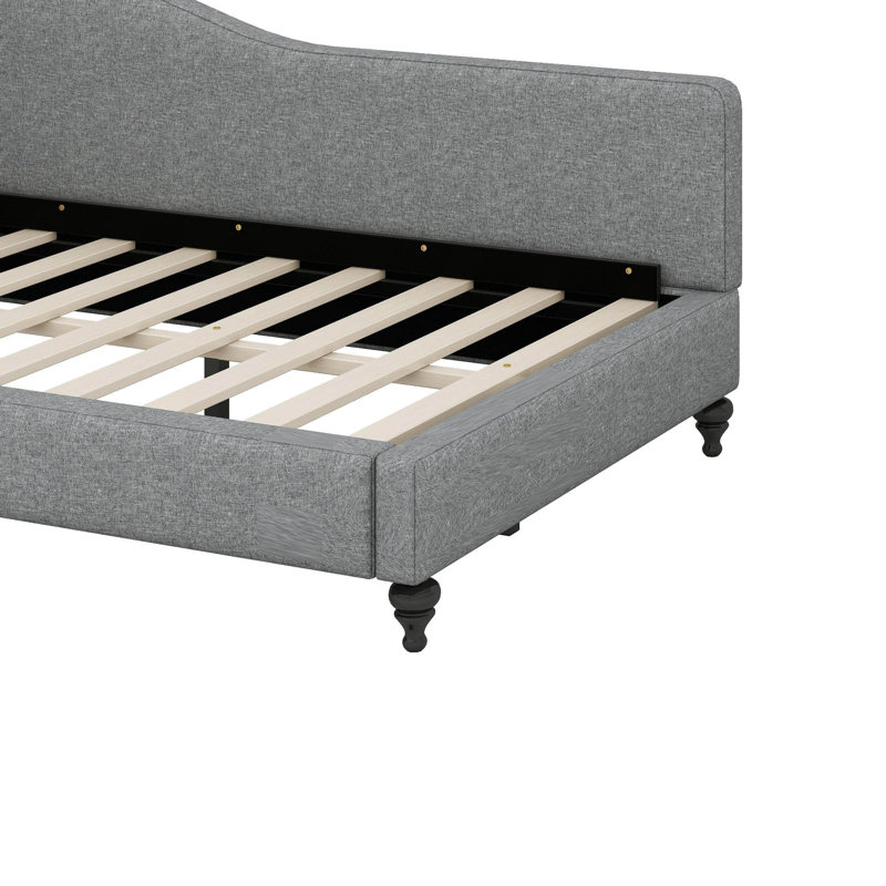 L-Shaped Linen Daybed With Solid Wood Legs, Gray, Full/Double