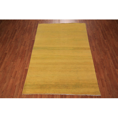 Tapis jaune et vert moderne Gabbeh 5 x 8