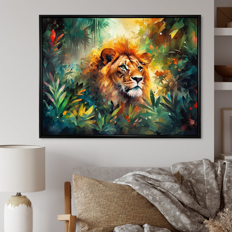 Portrait de lion coloré II - animaux, impression d'art mural, H 30 po x l 40 po x P 1,5 po, Toile avec cadre flottant noir