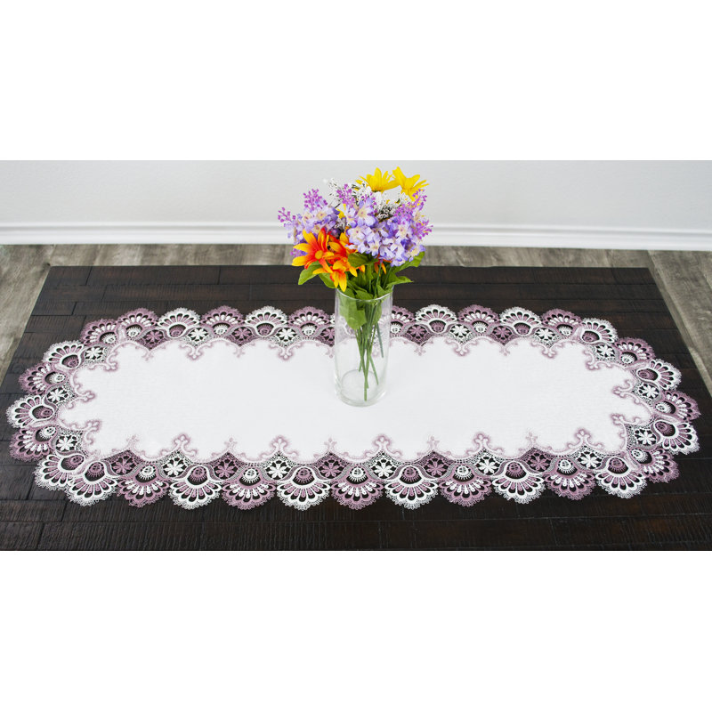 Mauve Rose Jacquard Peacock Tail European Lace Table Runner, 54" L x 16" W